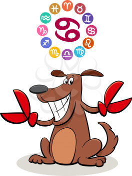 Cartoon Illustration of Cancer Zodiac Sign with Funny Dog