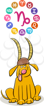 Cartoon Illustration of Capricorn Zodiac Sign with Funny Dog