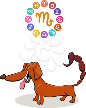 Cartoon Illustration of Scorpio Zodiac Sign with Funny Dog