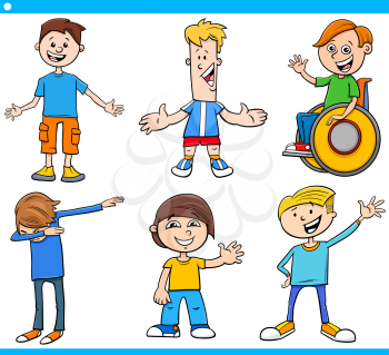 Cartoon Illustration of Happy Children and Teenager Comic Characters Set