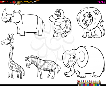 Black and White Coloring Book Cartoon Illustration of Wild Animal Funny Characters Collection