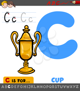 Educational Cartoon Illustration of Letter C from Alphabet with Cup Animal Character for Children 