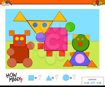 Cartoon Illustration of Educational Counting Shapes Task for Children
