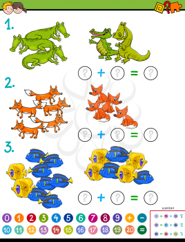 Cartoon Illustration of Educational Mathematical Subtraction Puzzle Task for Kids with Animal Characters