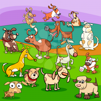 Cartoon Illustration of Spotted Dogs and Puppies Animal Characters Group