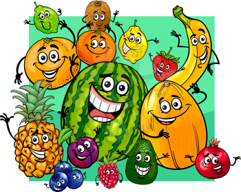 Cartoon Illustration of Cute Fruit Characters Group