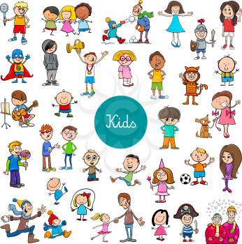 Cartoon Illustration of Kids and Teenagers Characters Large Set