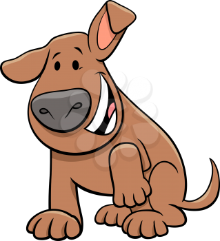 Cartoon Illustration of Happy Brown Puppy or Dog Comic Animal Character