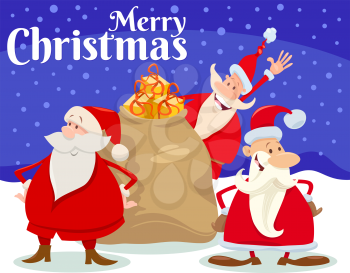 Cartoon Illustration of Christmas Design or Greeting Card with Funny Santa Claus Characters