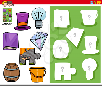 Cartoon Illustration of Match Objects and the Right Shape or Silhouette with Objects Educational Game for Children