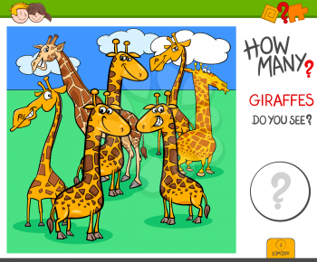 Illustration of Educational Counting Task for Children with Cartoon Giraffes Animal Characters