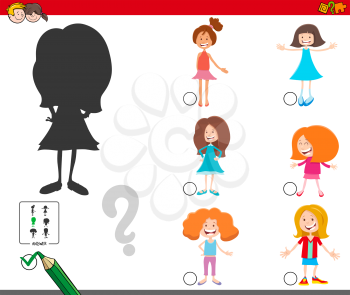 Cartoon Illustration of Finding the Right Shadow Educational Game for Children with Girls Characters