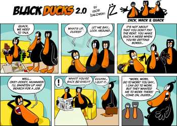 Cartoon Illustration of Black Ducks 2 Comic Story Episode 1