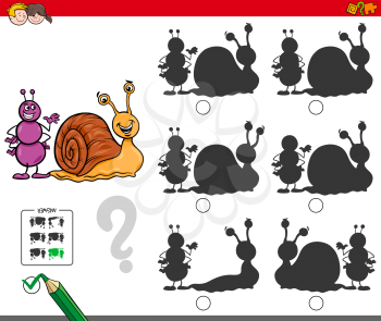 Cartoon Illustration of Finding the Shadow without Differences Educational Activity for Children with Ant and Snail Animal Characters