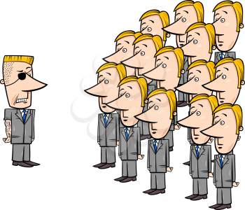 Concept Cartoon Illustration of Young Corporate Employees and a Senior Manager