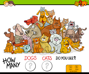 Cartoon Illustration of Educational Counting Game for Children with Cats and Dogs Pet Characters Group