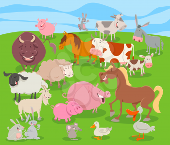 Cartoon Illustration of Comic Farm Animal Funny Characters Group