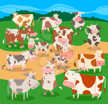 Cartoon Illustration of Funny Cows Farm Animal Comic Characters Group