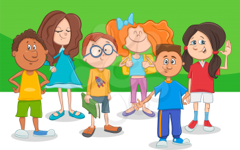 Cartoon Illustration of Preschool or Elementary Age Kids Characters Group