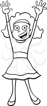 Black and White Cartoon Illustration of Elementary School Age or Teenage Girl Character in Party Clothes Coloring Book