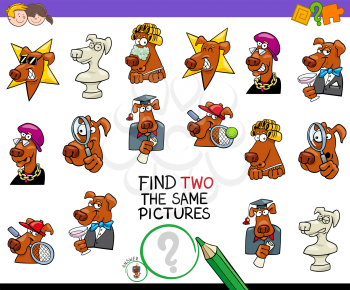 Cartoon Illustration of Finding Two Identical Pictures Educational Activity Game for Children with God Characters
