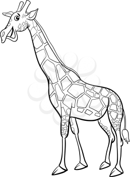 Black and White Cartoon Illustration of Giraffe Wild Animal Character Coloring Book