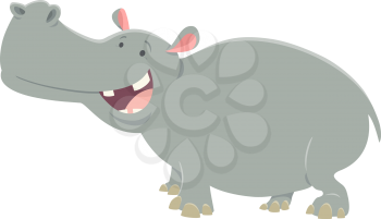 Cartoon Illustration of Funny Hippo or Hippopotamus Animal Character