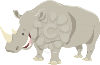 Cartoon Illustration of Funny Rhino or Rhinoceros Animal Character
