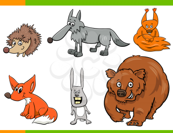Cartoon Illustration of Funny Wild Animal Characters Set