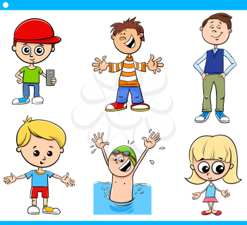 Cartoon Illustration of Cute Children Characters Set