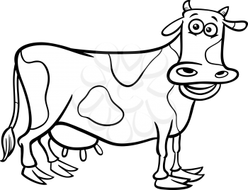 Black and White Cartoon Illustration of Milker Cow Farm Animal Character Coloring Book