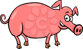 Cartoon Illustration of Funny Pig Farm Animal Character