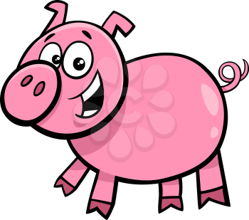 Cartoon Illustration of Funny Pig or Piglet Farm Animal Character