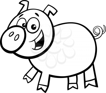 Black and White Cartoon Illustration of Funny Pig or Piglet Farm Animal Character Coloring Book