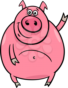 Cartoon Illustration of Funny Pig or Porker Farm Animal Character