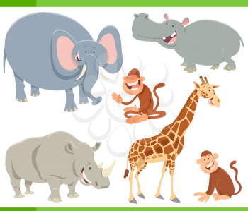 Cartoon Illustration of Funny Safari Animal Characters Set