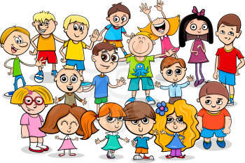 Cartoon Illustration of Preschool or School Age Children Characters Group