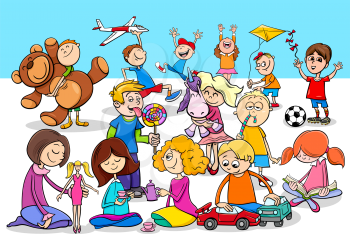 Cartoon Illustration of Preschool or School Age Children Characters