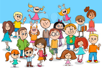 Cartoon Illustration of Preschool or Elementary Age Children Funny Characters Group