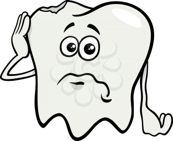 Cartoon Illustration of Sad Tooth Character with Cavity