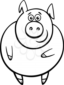 Black and White Cartoon Illustration of Cute Funny Pig or Piglet Farm Animal Character Coloring Book