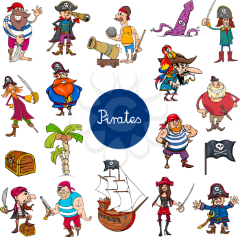 Cartoon Illustration of Pirates Fantasy Characters Set