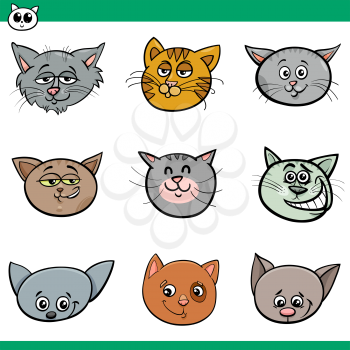 Cartoon Illustration of Funny Cats or Kittens Heads Set