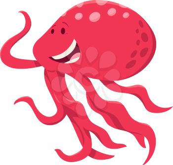 Cartoon Illustration of Cute Octopus Sea Animal Character