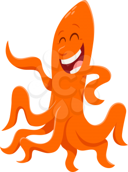 Cartoon Illustration of Funny Octopus Sea Animal Character