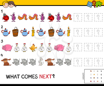 Cartoon Illustration of Completing the Pattern Educational Game for Preschool Children with Animals and Objects