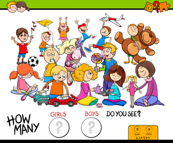 Cartoon Illustration of Educational Counting Game for Children with Girls and Boys Characters Group