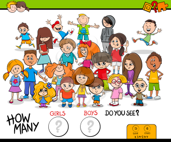 Cartoon Illustration of Educational Counting Game for Children with Kid Girls and Boys Characters Group
