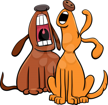 Cartoon Illustration of Two Dogs Animal Characters Barking or Howling