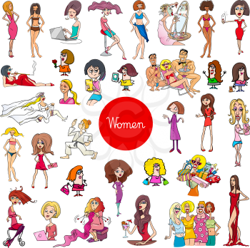 Cartoon Illustration of Women Characters Huge Set